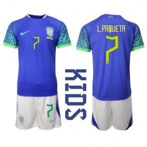 Brazylia Lucas Paqueta #7 Koszulka Wyjazdowych Dziecięca MŚ 2022 Krótki Rękaw (+ Krótkie spodenki)